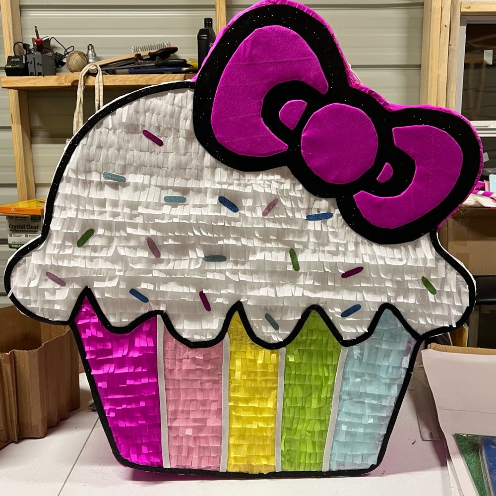 Colorful Cupcake Piñata with Pink Bow